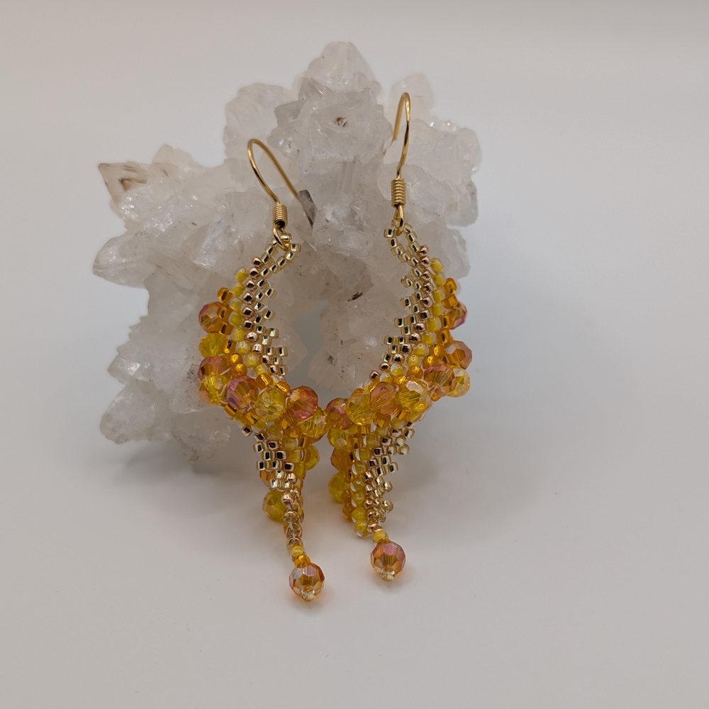 Chic Gold and Orange Beaded Earrings